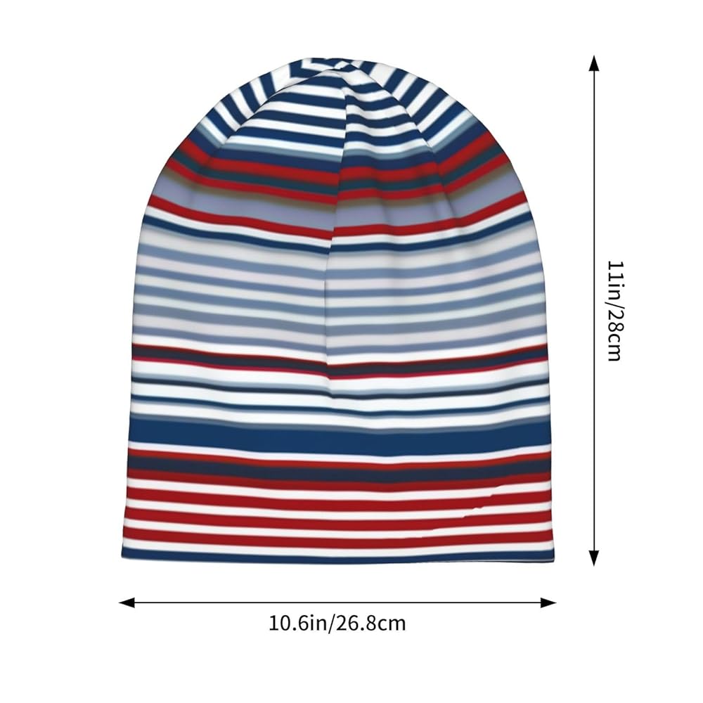 equal beanie blue×red RLDOBOFE Red Blue White Gray Stripes Printed Beanie Hat